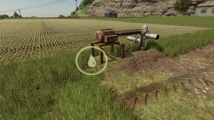 fs25-mods,  Invisible Well mod in FS25 shown in a field, highlighting water feature. Farming Simulator 25 mods enhance gameplay.