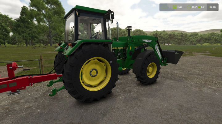 fs25-mods, FS25 mod John Deere 3650 tractor with loader attachment in a field, showcasing Farming Simulator 25 mod features.