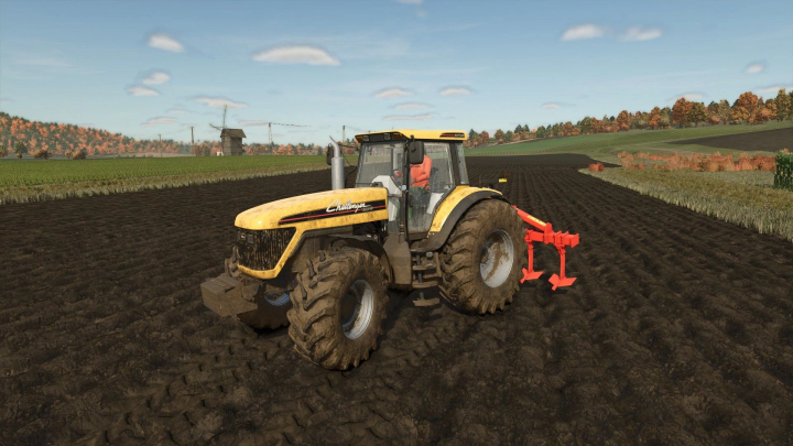 fs25-mods, FS25 mod Kuhn DC 401 Plow Edition v1.0.0.0 showing a tractor with plow, on a farm field.