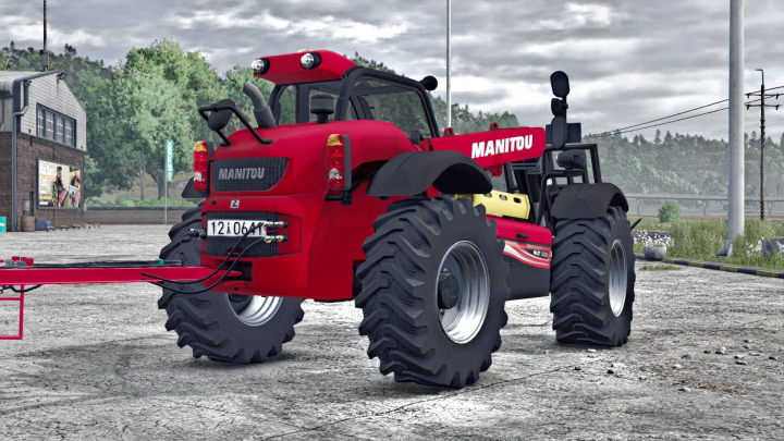 fs25-mods,  Rode Manitou MLT 629-mod voor FS25 met grote banden en modern ontwerp in Farming Simulator 25.