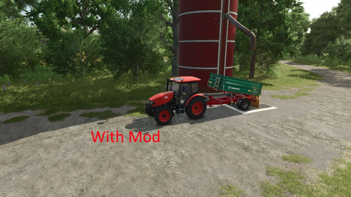 fs25-mods,  Immagine del mod FS25 che mostra un trattore con Silos Multifruits v1.0.0.0, migliorando il gameplay in Farming Simulator 25.