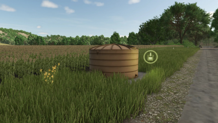 fs25-mods,  FS25 mod No Cost Water v1.0.0.0 shows a water tank in a field environment, enhancing Farming Simulator 25 gameplay.