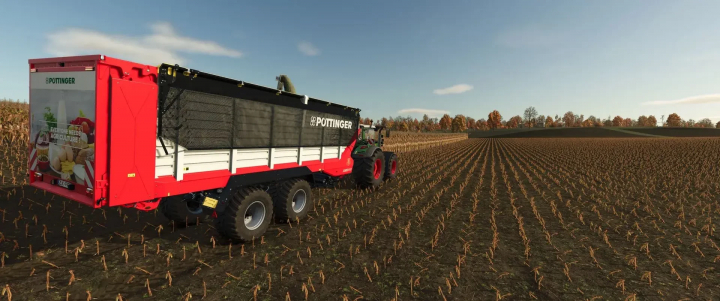 fs25-mods,  Poettinger Ladewagen trailer op een veld in FS25 mod. Perfect voor Farming Simulator 25 gameplay.