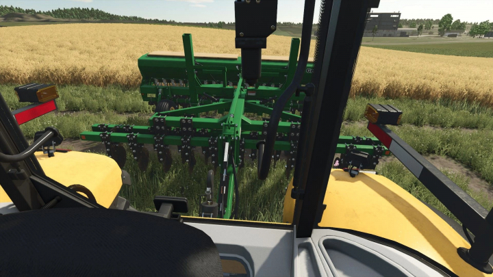 fs25-mods,  Realistic Cab View mod in FS25 shows detailed tractor interior while working in a field.