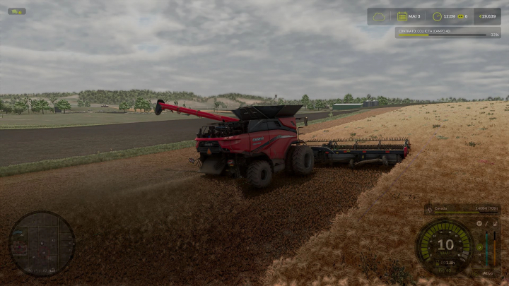 fs25-mods,  FS25 mod Reshade ASPX RLK v1.0.0.0 shows a harvester working in a wheat field under a cloudy sky.