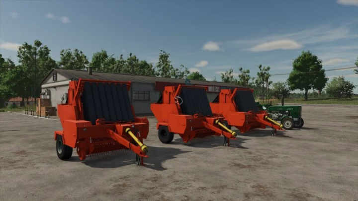 fs25-mods,  FS25 mods: Sipma Z263 v1.0.0.0 displayed with three red balers in a farm setting.