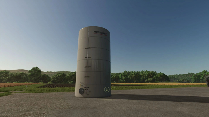 fs25-mods,  Mod FS25 silo Storage Liquid Fertilizer Herbicide en un paisaje rural.