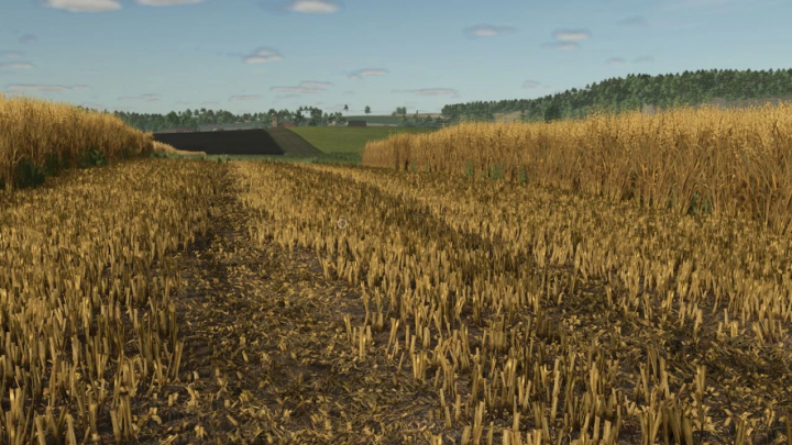 fs25-mods,  Stubble destruction mod in FS25 showing harvested field with remnants.