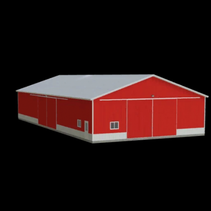 fs25-mods,  Western Iowa Machine Shed mod for FS25, featuring a large red barn with a grey roof, available in Farming Simulator 25 mods.