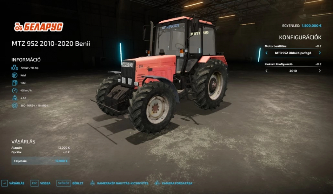 Mod FS22 trattore Belarus 952 con specifiche in Farming Simulator 22.