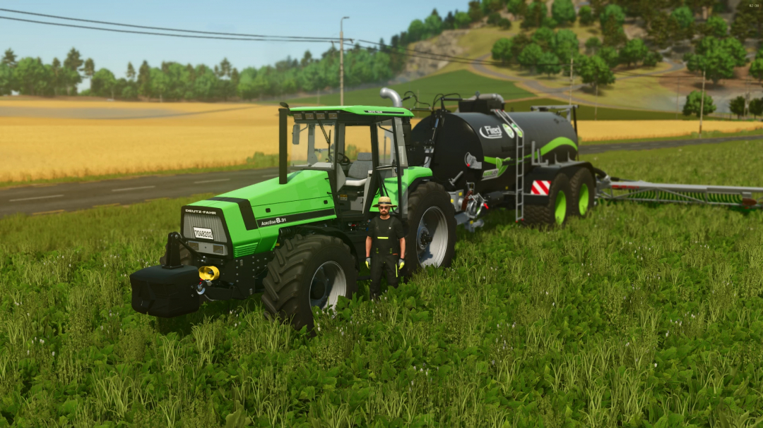 FS25 mod: Deutz AgroStar 8.31 tractor in field with animated door, Farming Simulator 25 v1.0.0.0.