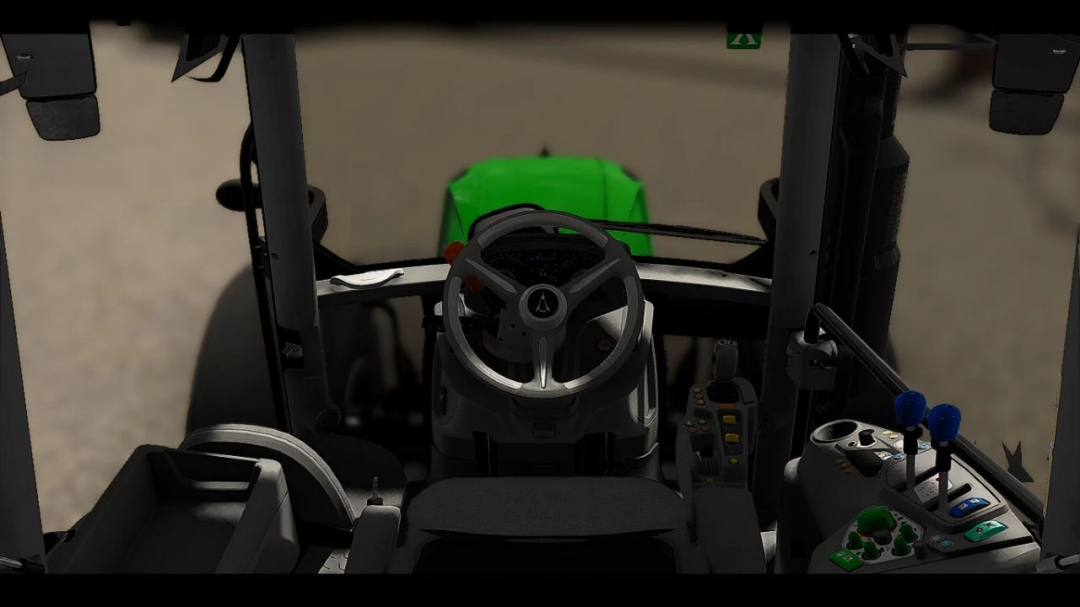 FS22 Deutz Fahr 6135C mod interior showing steering and controls.