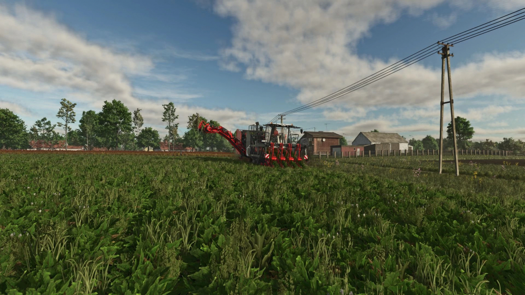 FS22 mod Dewulf ZKISVE in a field, showcasing farming equipment under a blue sky in Farming Simulator 22.