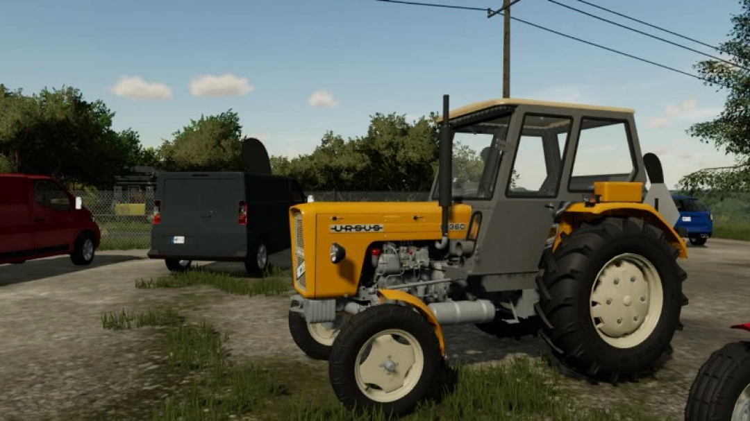 FS22 Ursus C360 mod showcasing a vintage yellow tractor in Farming Simulator 22.