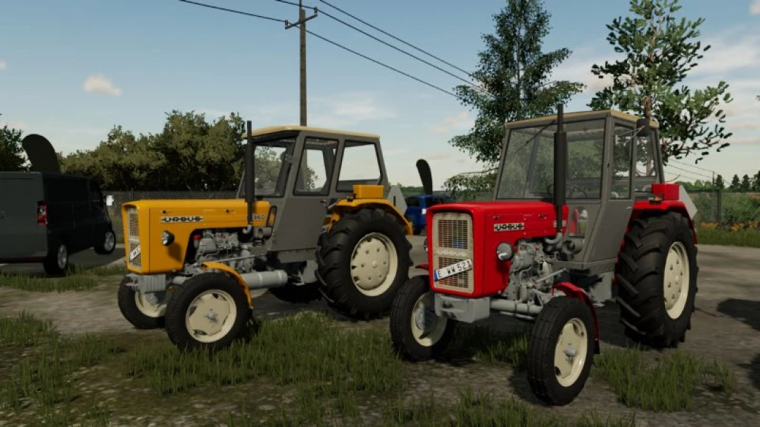 FS22 Ursus C360 edit v1.0.0.0 mod showcases two classic tractors in Farming Simulator 22, featuring yellow and red designs.