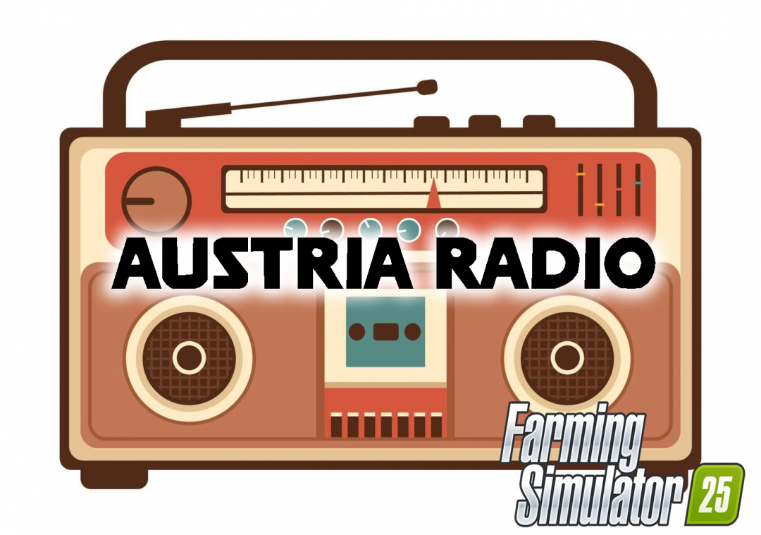 FS25 Austria Radio-mod voor Farming Simulator 25 met vintage radiodesign.