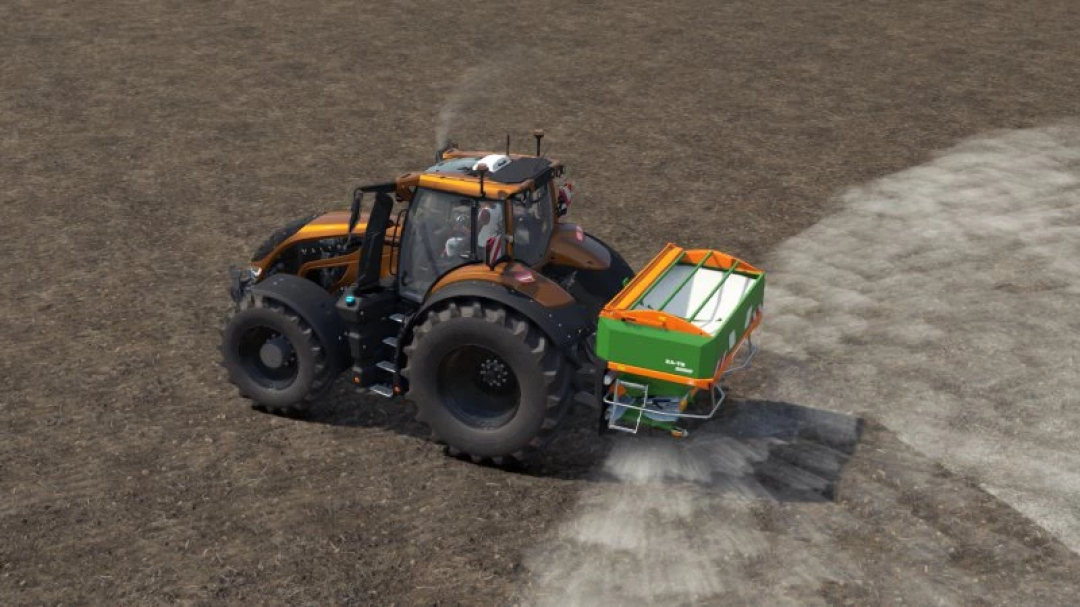 Trattore che sparge calce su un campo nel mod FS25 Lime Extension, migliorando il gameplay in Farming Simulator 25.