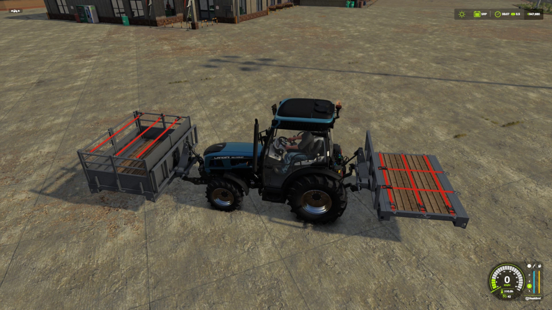 FS25 mod featuring a tractor with FS25_MR_flieglRearDeck attachment. Enhances Farming Simulator 25 gameplay.