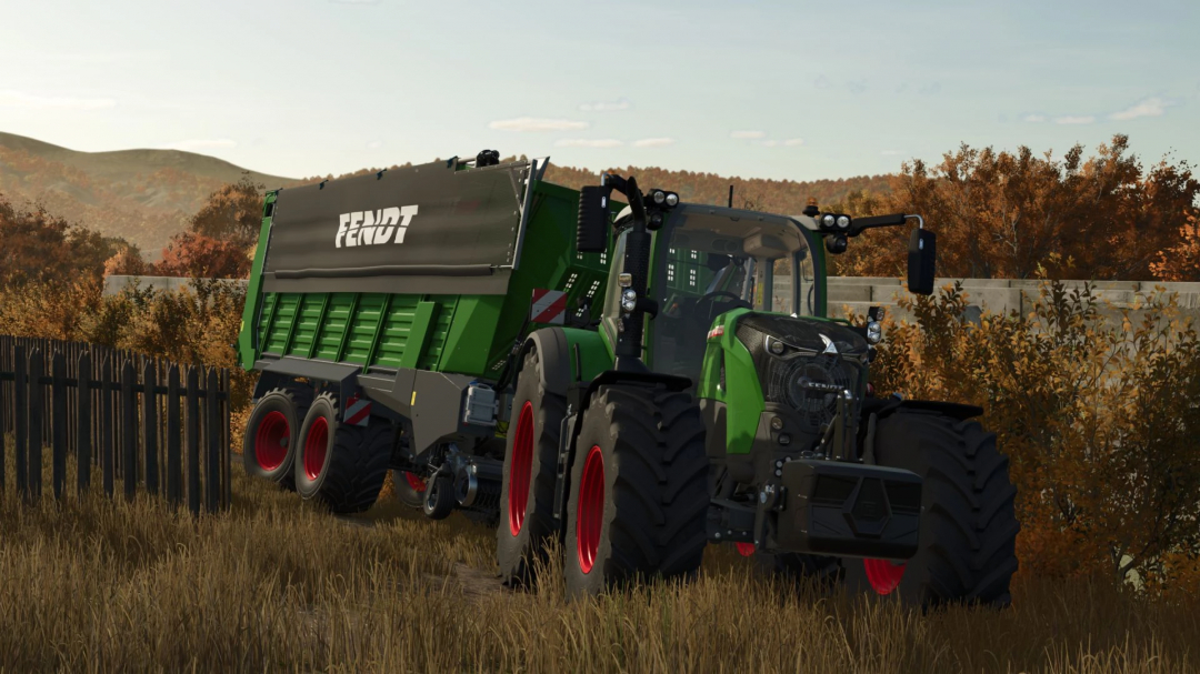 FS25 mod: Fendt Tigo 75 VR v1.0.0.0 showcased on a farm landscape.