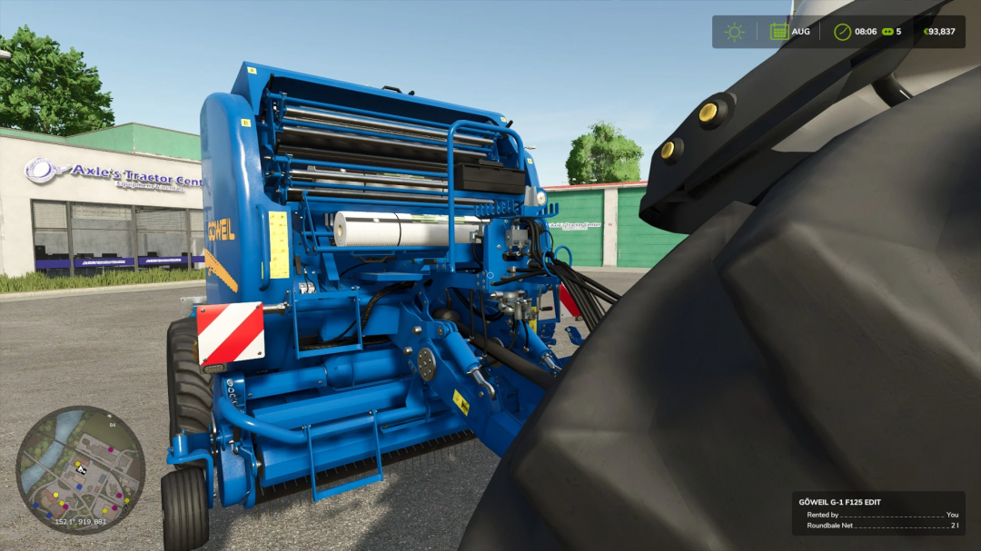 Close-up of Goeweil F125 baler in FS25 mod by Tractor Center.