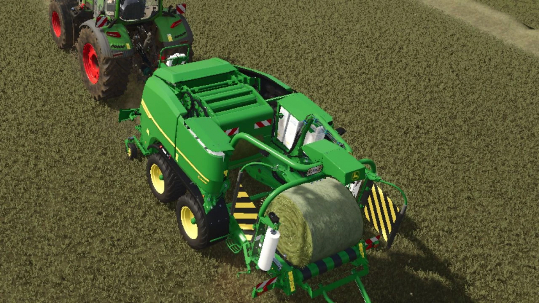 John Deere C441R Nonstop baler in FS25 mod, showing detailed machinery in a field.