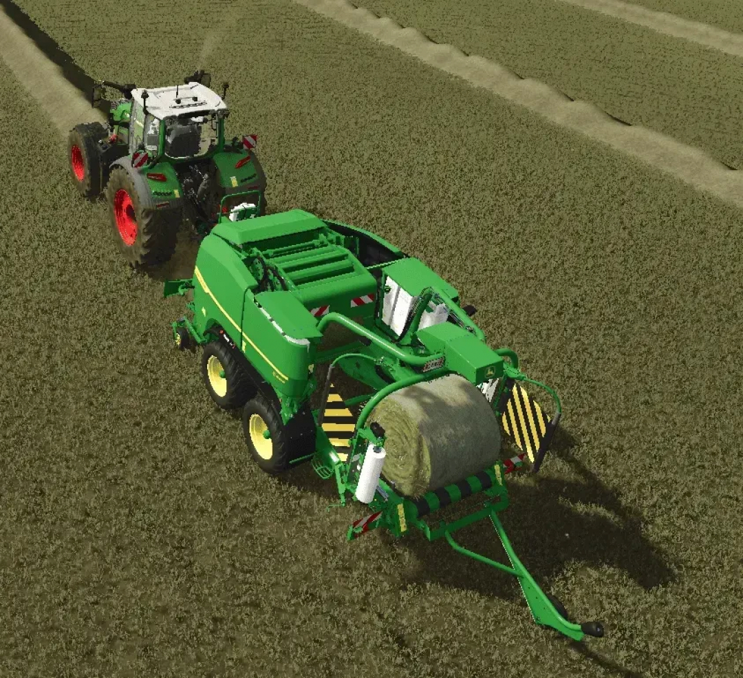 John Deere C441R Nonstop baler mod in FS25 at work in a field.