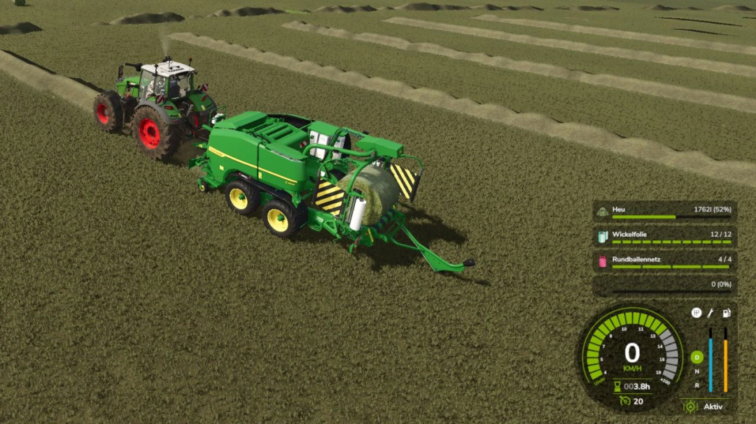 John Deere C441R Nonstop baler in FS25 mod, operating in a field