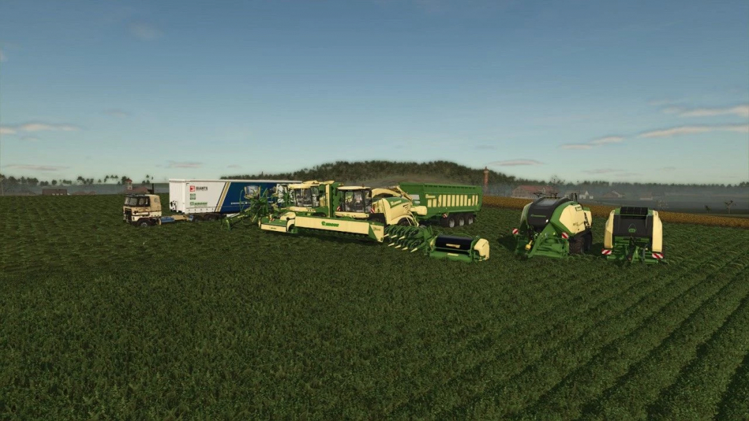 FS25 Krone Pack v1.0.0.0 mod showcasing various Krone machinery on a field in Farming Simulator 25.