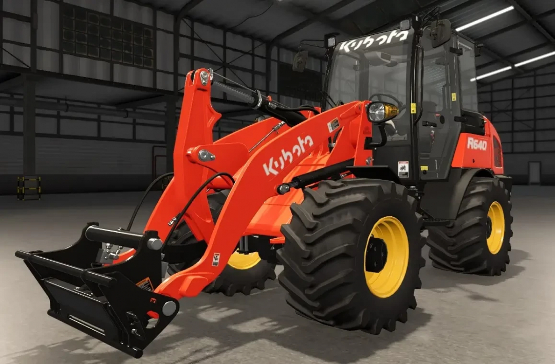 Kubota R640 met brede banden en aangepaste velgkleur in FS25 mod v1.0.0.0.