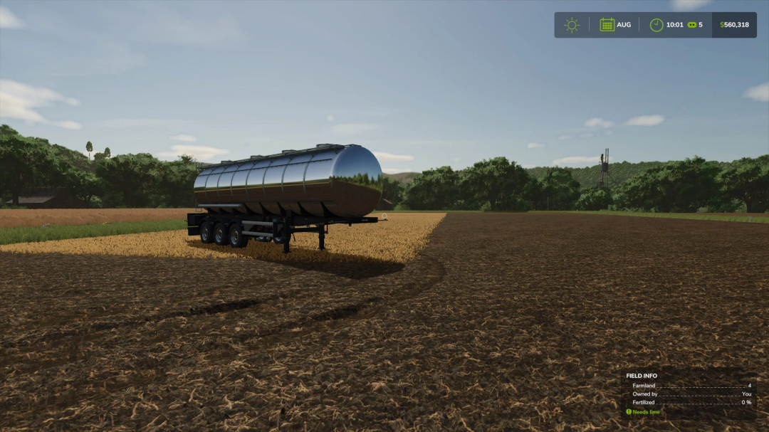 FS25 Mks32 Tanker Trailer mod in a field, Farming Simulator 25