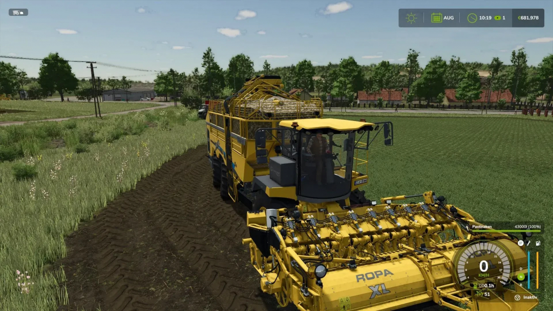 Multifruit ROPA mod in FS25, harvesting on a field in Farming Simulator 25.