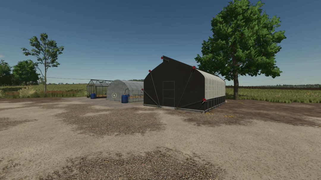 Realistic greenhouses on a farm in FS25 mod Pack of realistic greenhouses v1.0.0.0.