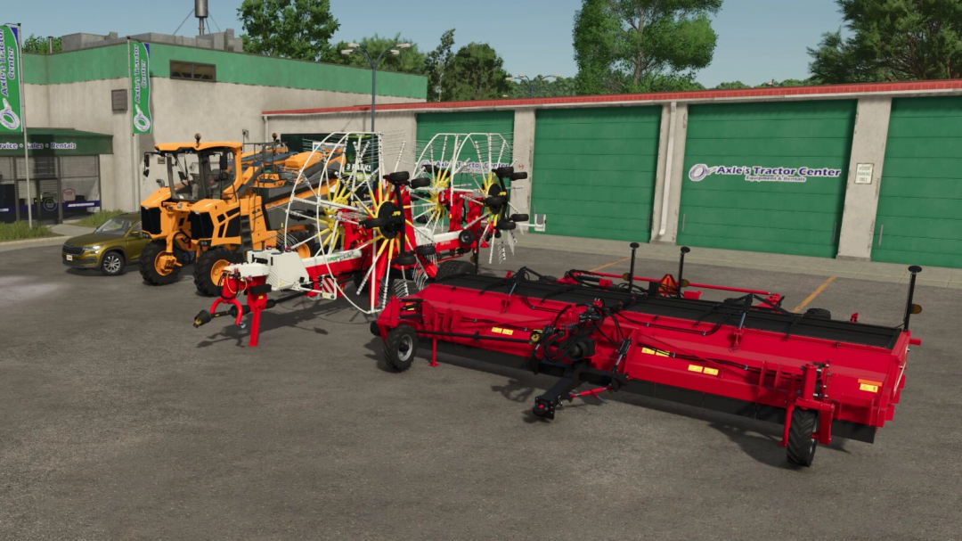 Mod FS25 Special Offers v1.0.0.0 com tratores e máquinas fora do Axle's Tractor Center.