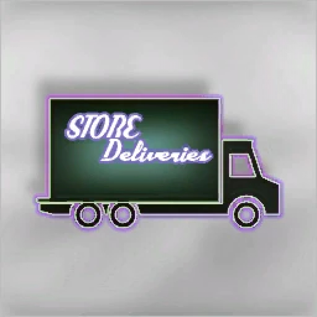 FS25 mods: Store Deliveries v1.0.0.2 pictogram, met een gestileerde vrachtwagen op een grijze achtergrond, voor Farming Simulator 25.