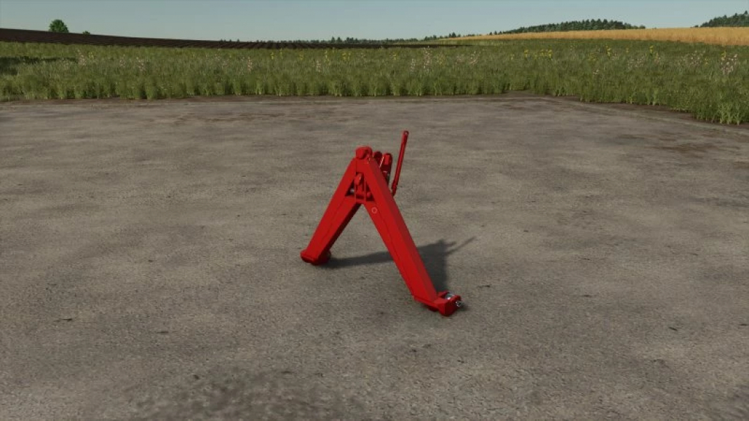 Tractor Triangle v1.0.0.0 mod for FS25 on a farmyard, showcasing red triangle accessory.