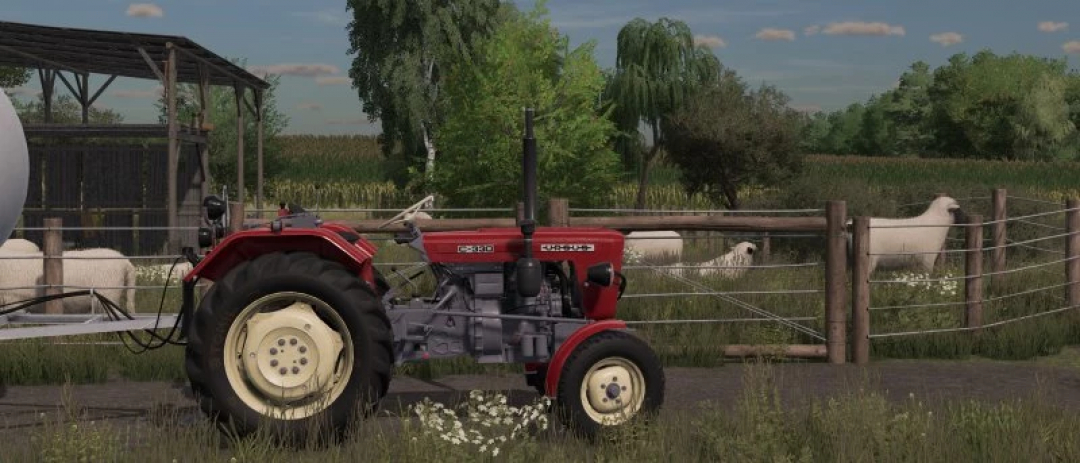 Ursus c330/328 tractor mod in FS22 by sheep pen, showcasing Farming Simulator 22 mods.