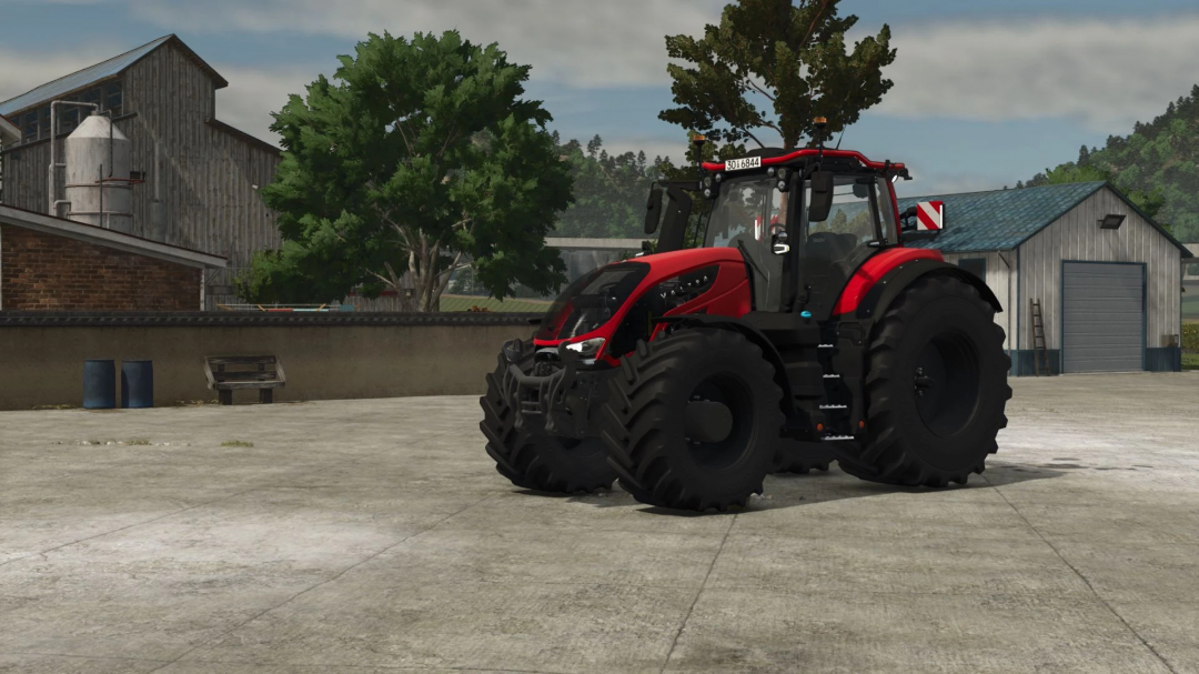 Valtra Series S Tuned tractor in FS22 mod, 850hp, parked by farm buildings