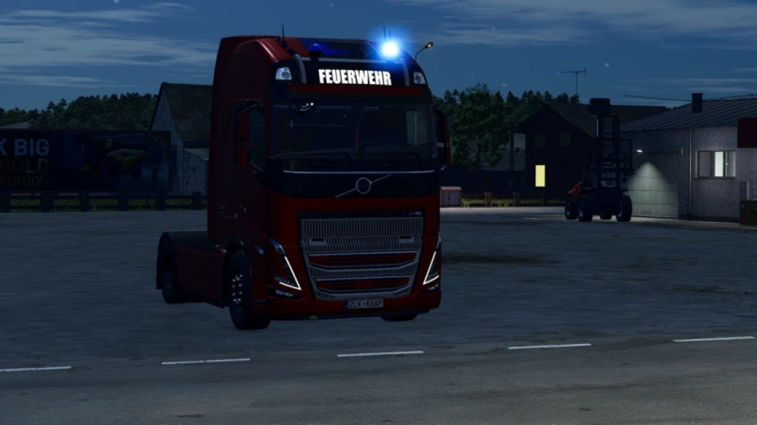 Camión de bomberos Volvo mod en FS25 de noche