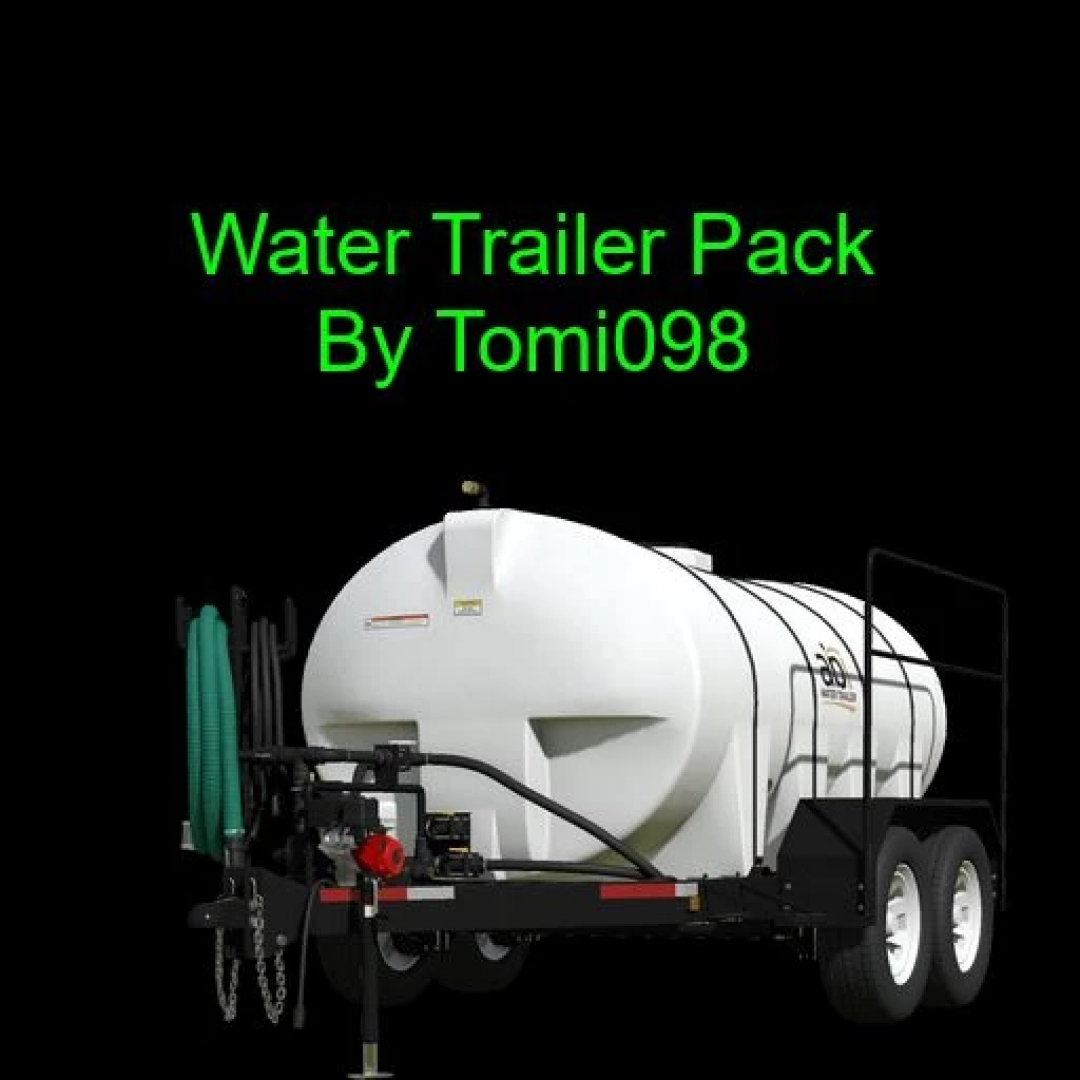 O mod FS25 Water Trailer Pack apresenta um reboque tanque de água branco detalhado para Farming Simulator 25.