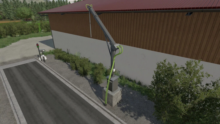 fs22-mods, FS22 mod Automatic Grain Sampler v1.0.0.0 next to a beige building and greenery in Farming Simulator 22.