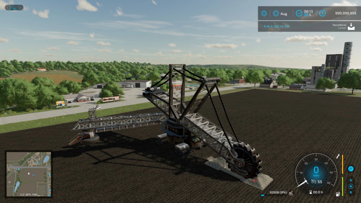 fs22-mods,  FS22 mod Bagger 288 v1.2.0.0 escavadeira em uma fazenda no Farming Simulator 22.