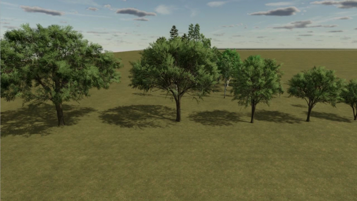 fs25-mods,  Scenic view of clustered trees on Base Map 2X in FS25 mod, Farming Simulator 25.