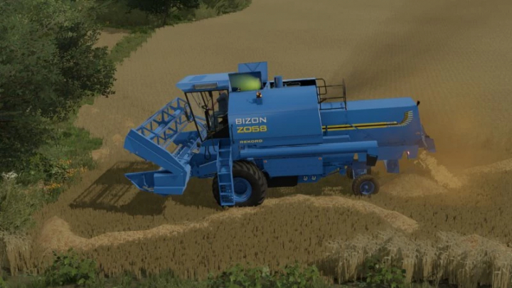 fs22-mods, FS22 mod Bizon Z058 New Holland harvesting field in Farming Simulator 22.