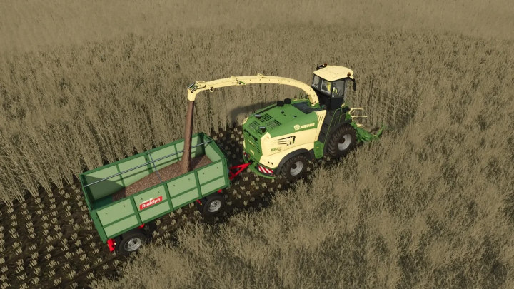 fs25-mods,  FS25 mod Collect 900 harvesting sugarcane with Krone harvester and trailer.