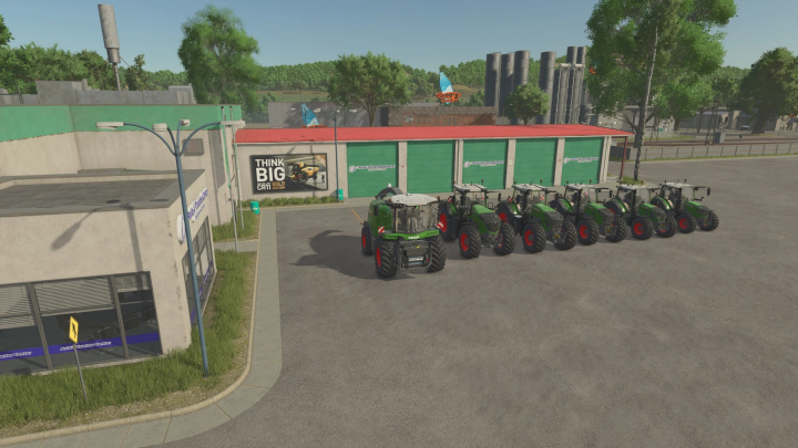 fs25-mods,  FS25 Xtreme Fendt Pack v1.0.0.0 with six tractors in a parking area, showcasing FS25 mods.