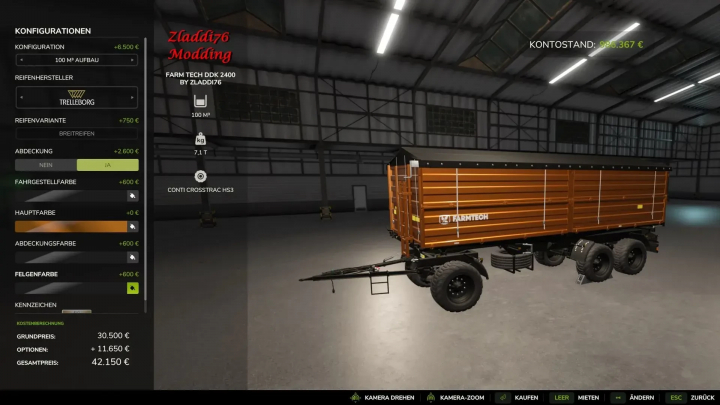 fs25-mods,  FS25 mod Farmtech Ddk 2400 v1.0.0.0 displayed in a garage with customization options.