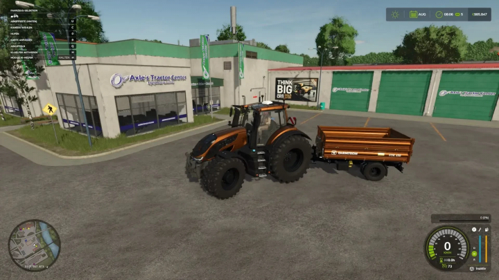 fs25-mods,  Farmtech EDK 650 trailer mod in FS25 parked at Axle's Tractor Center.