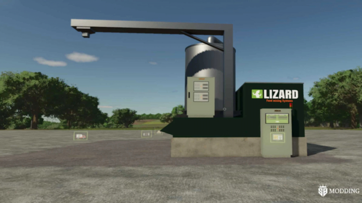 fs25-mods,  Feed Mix System v1.0.0.1 mod in FS25, featuring a Lizard feed mixing system against a rural backdrop.