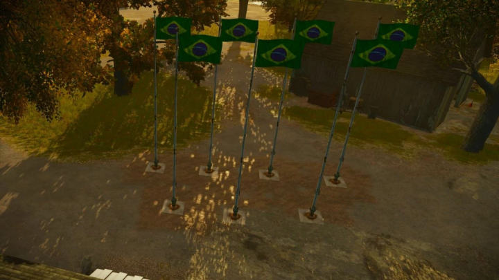 fs25-mods,  FS25 mod showing multiple Brazilian flags on flagpoles. Farming Simulator 25 mod Flag of Brazil v1.0.0.0.