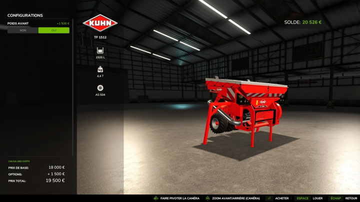 fs25-mods,  FS25 mod image of Heavier Seed Tank Pack v1.0.0.0, featuring a red Kuhn TF 1512 seed tank in a virtual garage.